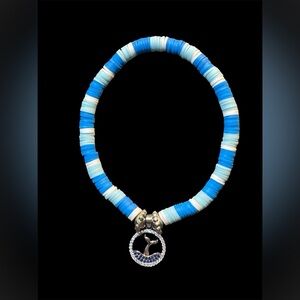 Rhinestone Whale’s Tail Heishi Beads Blue And White Stretch Bracelet New